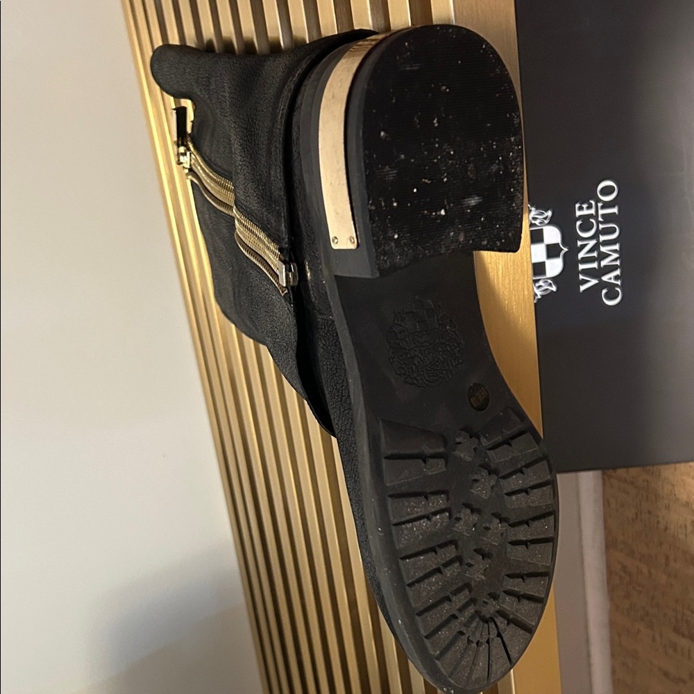 Vince Camuto Black & Gold Zipper Contemporary Boots - Picture 14 of 16